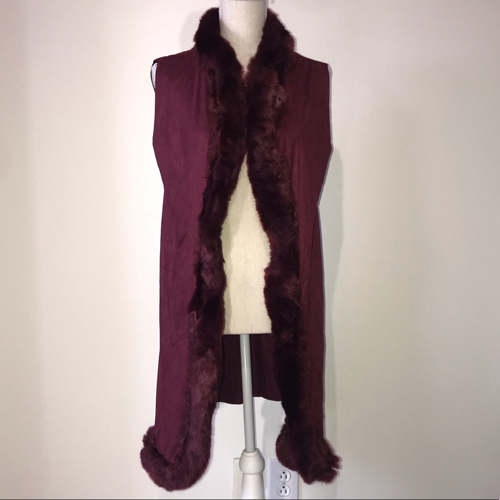 Code Burgundy Faux Fur Faux Suede Vest OSFA NWT - Picture 1 of 5